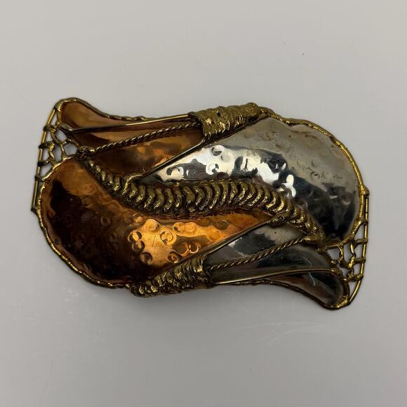 Handmade Accessories - Vintage Brutalist Mixed Metal Belt Buckle Handmade Copper Brass Silver Tone